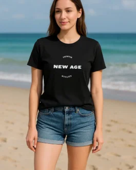 Black Round Neck Cotton T-Shirt