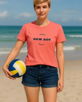 Coral Round Neck Cotton T-Shirt