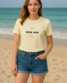 Yellow Round Neck Cotton T-Shirt